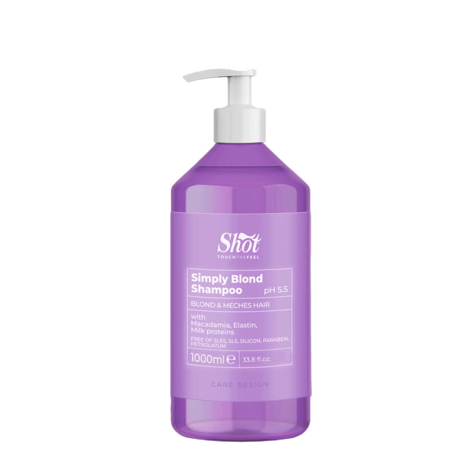 Шампунь для освітленого та мелірованого волосся Shot Design Simply Blond Shampoo, 1000 ml