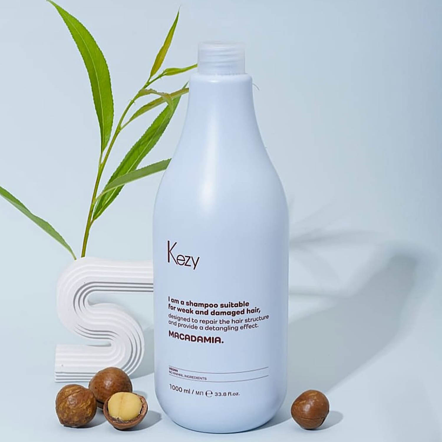 Шампунь для ослабленого та пошкодженого волосся Kezy Macadamia Shampoo, 1000 ml - 3