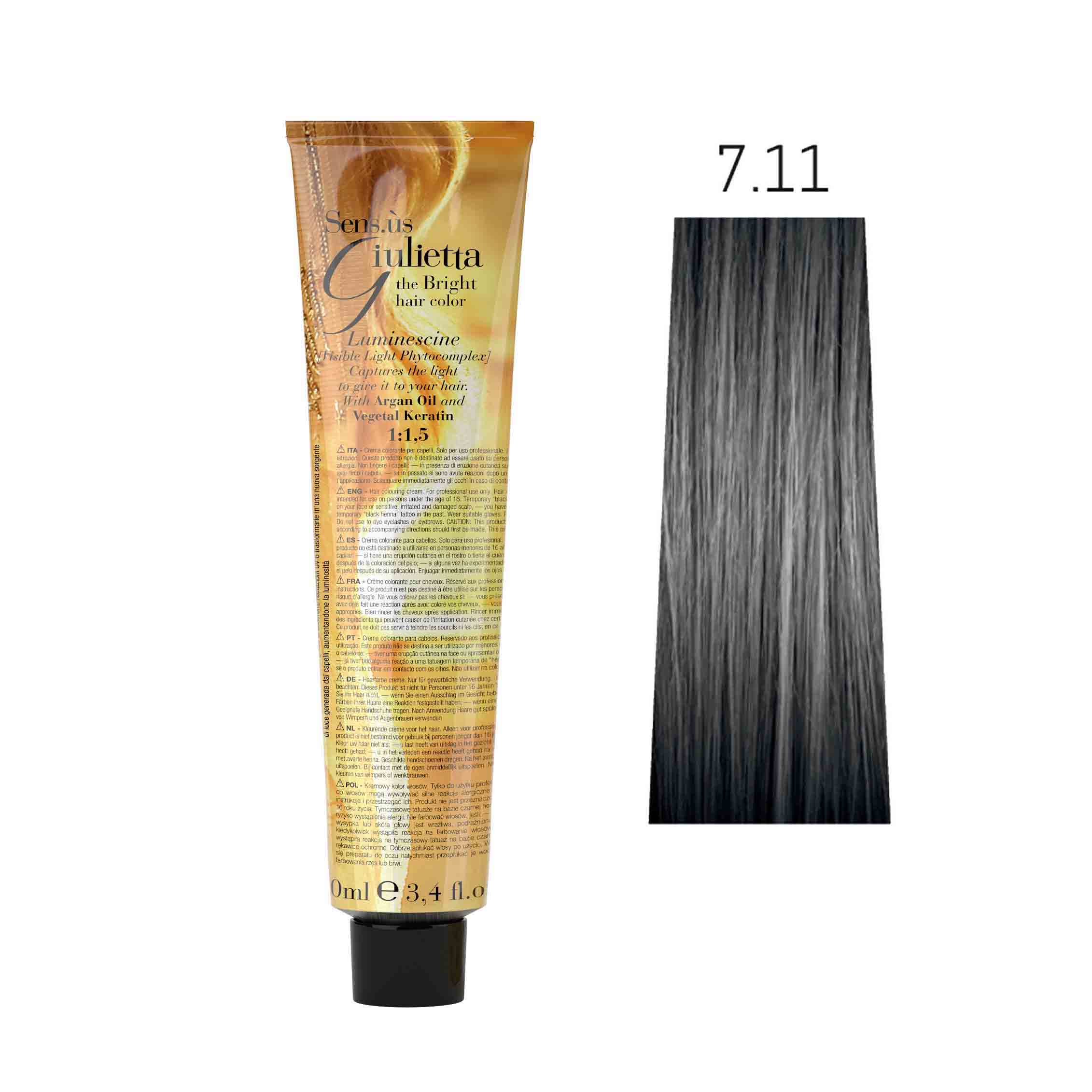 Крем-фарба для волосся SENS.ÙS Giulietta (Колір: 7.11 Попелясто-Русявий Інтенсивний) - 1