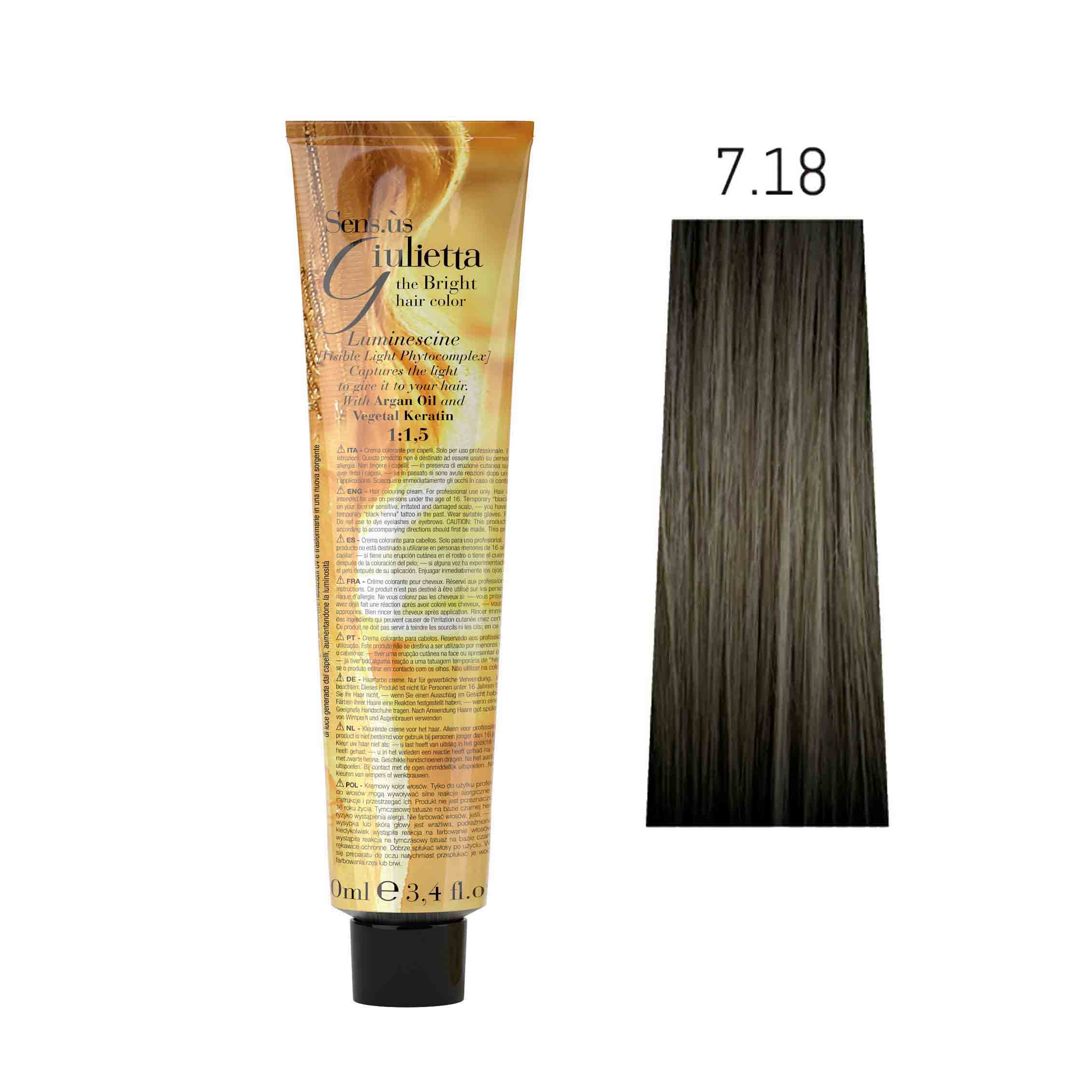 Крем-фарба для волосся SENS.ÙS Giulietta (Колір: 7.18 Попелясто-Русявий Матовий) - 1