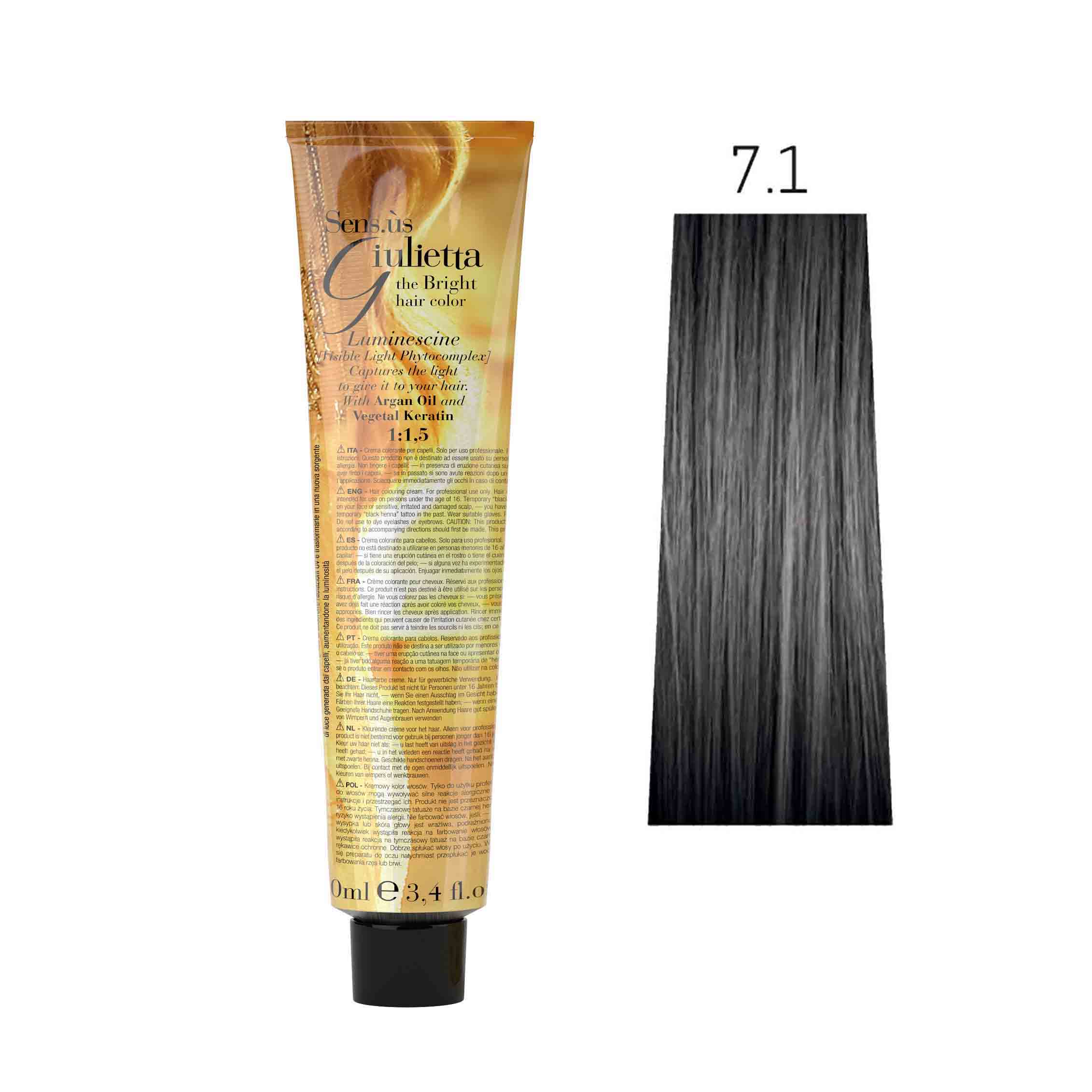 Крем-фарба для волосся SENS.ÙS Giulietta (Колір: 7.1 Попелясто-Русявий) - 1