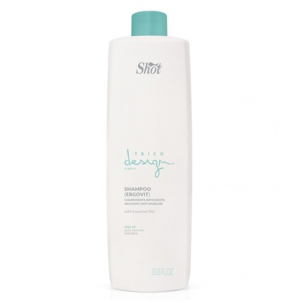 Шампунь проти випадіння волосся на основі кофеїну, женьшеню, ефірних олій SHOT Trico Design Ergovit Shampoo, 1000 ml - 1