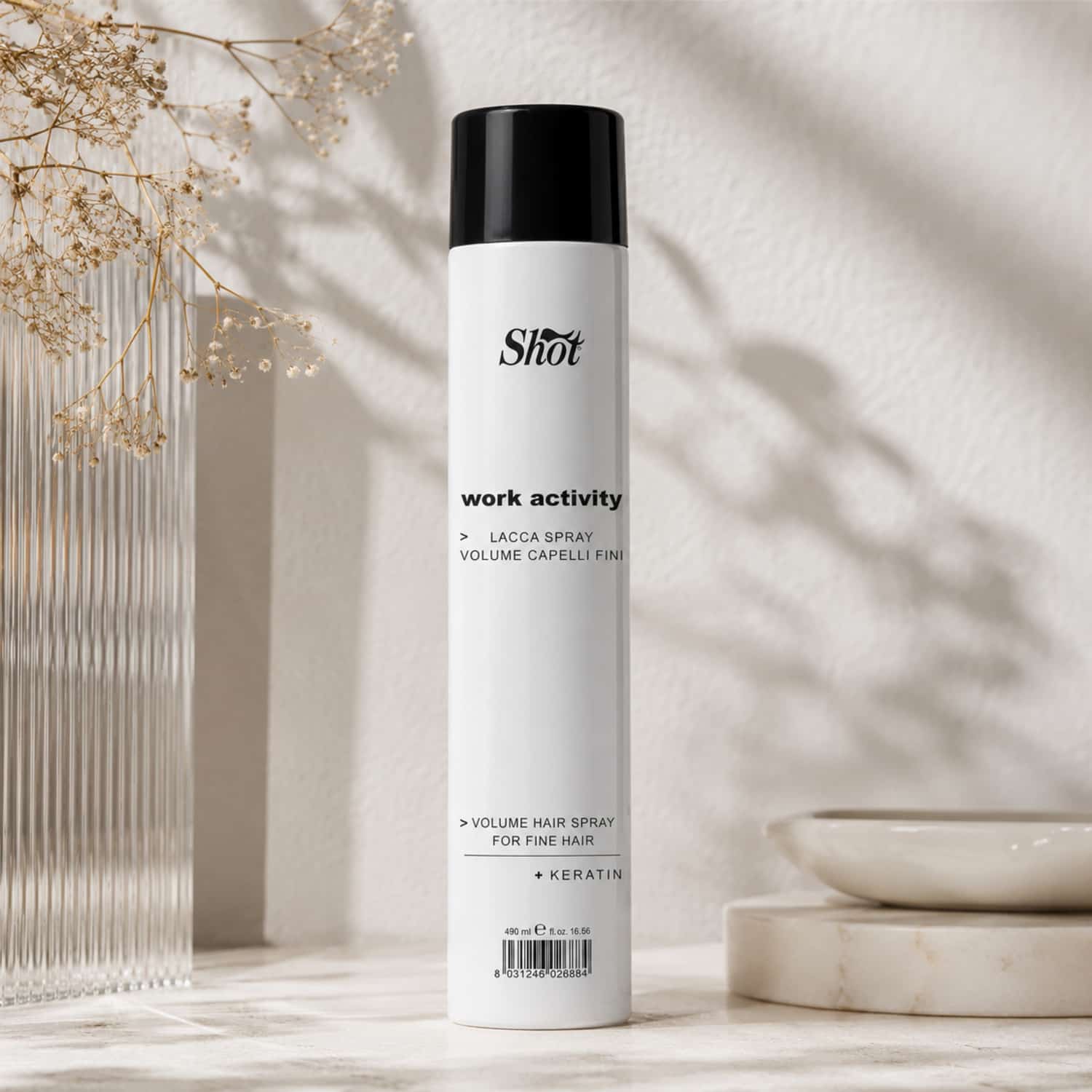 Лак для об’єму тонкого волосся Shot Work Activity Lacca Spray Volume Capelli Fini, 490 мл - 2