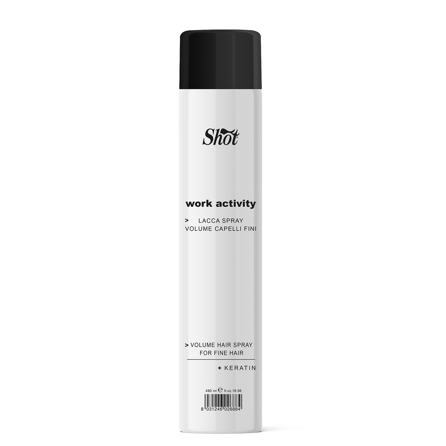 Лак для об’єму тонкого волосся Shot Work Activity Lacca Spray Volume Capelli Fini, 490 мл - 1
